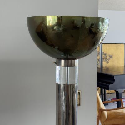 Karl Springer Monumental Chrome Brass and Lucite Torchiere Floor Lamp by Karl Springer