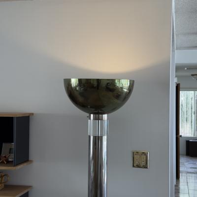 Karl Springer Monumental Chrome Brass and Lucite Torchiere Floor Lamp by Karl Springer