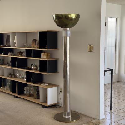 Karl Springer Monumental Chrome Brass and Lucite Torchiere Floor Lamp by Karl Springer