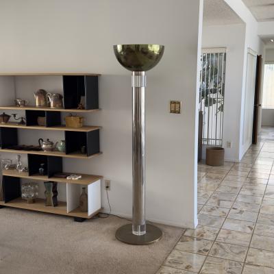 Karl Springer Monumental Chrome Brass and Lucite Torchiere Floor Lamp by Karl Springer