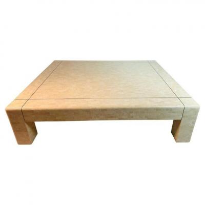 Karl Springer Monumental Coffee Table in Tessellated Stone Brass by Karl Springer Signed