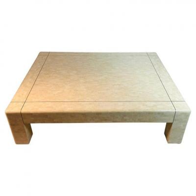 Karl Springer Monumental Coffee Table in Tessellated Stone Brass by Karl Springer Signed