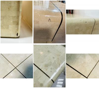 Karl Springer Monumental Coffee Table in Tessellated Stone Brass by Karl Springer Signed