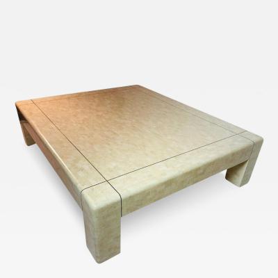 Karl Springer Monumental Coffee Table in Tessellated Stone Brass by Karl Springer Signed