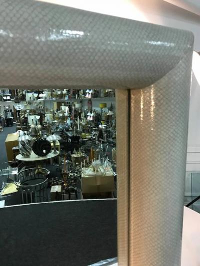 Karl Springer Monumental Faux Snakeskin Wall Mirror in the Manner of Karl Springer