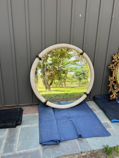 Karl Springer Monumental Karl Springer style Round Mirror Mid Century Modern