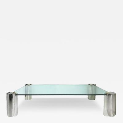 Karl Springer Monumental Signed Karl Springer Cocktail Table 1980s Chrome Brass and Glass