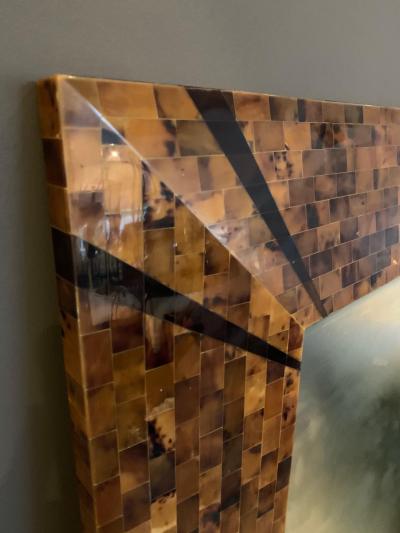 Karl Springer Original Signed Karl Springer Large Wall Hanging Mirror in Tessellated Horn