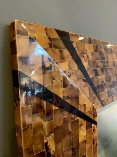 Karl Springer Original Signed Karl Springer Large Wall Hanging Mirror in Tessellated Horn