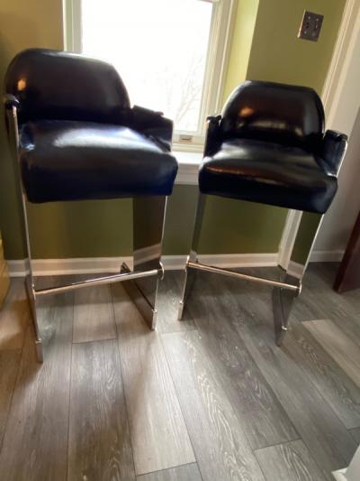 Karl Springer POST MODERNIST STAINLESS STEEL BAR STOOLS IN THE MANNER OF KARL SPRINGER