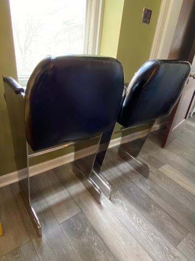Karl Springer POST MODERNIST STAINLESS STEEL BAR STOOLS IN THE MANNER OF KARL SPRINGER
