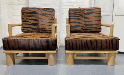 Karl Springer Pair Karl Springer Dowel Wood Lounge Chairs in Zebra Hide