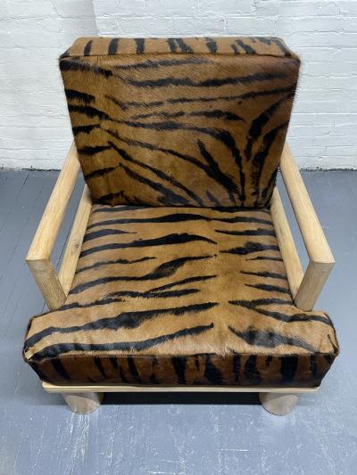 Karl Springer Pair Karl Springer Dowel Wood Lounge Chairs in Zebra Hide