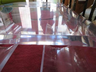 Karl Springer Pair Thick Lucite Scroll Cocktail Coffee Tables style of Karl Springer 1970s
