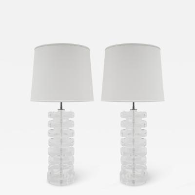 Karl Springer Pair of Chic Table Lamps in Stacked Solid Lucite 1980s