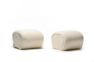 Karl Springer Pair of Custom Post Modern Karl Springer Style Ottomans in Ivory White Boucl 