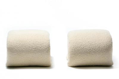 Karl Springer Pair of Custom Post Modern Karl Springer Style Ottomans in Ivory White Boucl 