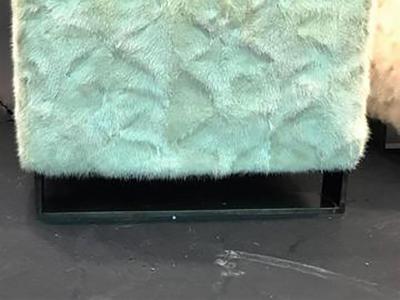Karl Springer Pair of High End Bronzed Steel White Mink Ottomans in the style of Karl Springer