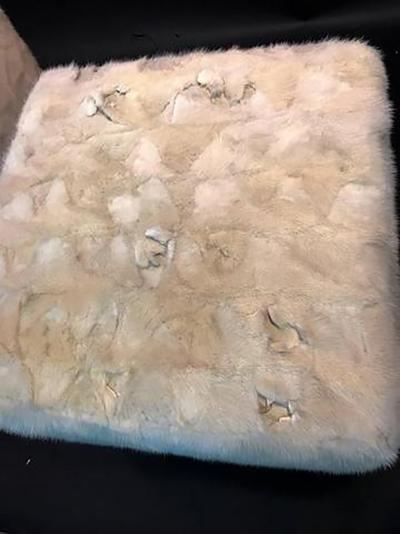 Karl Springer Pair of High End Bronzed Steel White Mink Ottomans in the style of Karl Springer