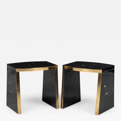 Karl Springer Pair of Karl Springer American Modern Lacquer and Bone Inlaid End Side Tables