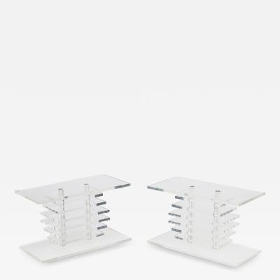 Karl Springer Pair of Karl Springer Contemporary American Stacked Clear Lucite Benches