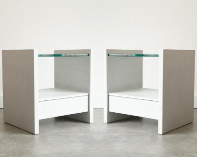 Karl Springer Pair of Karl Springer Lacquered Linen Nightstands circa 1980s