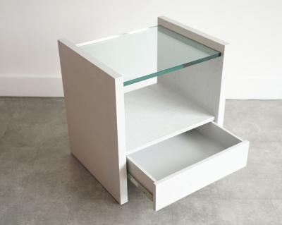 Karl Springer Pair of Karl Springer Lacquered Linen Nightstands circa 1980s