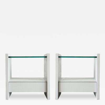 Karl Springer Pair of Karl Springer Lacquered Linen Nightstands circa 1980s