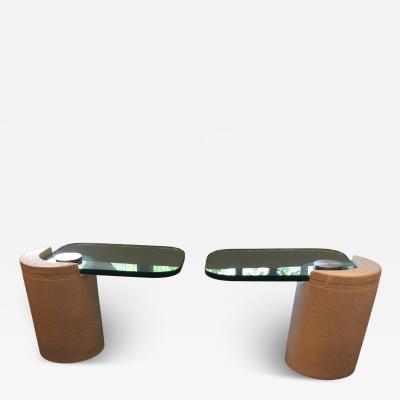 Karl Springer Pair of Karl Springer Sculpture Side Tables in Sandstone