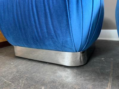 Karl Springer Pair of Karl Springer Souffle Ottoman in Blue Velvet