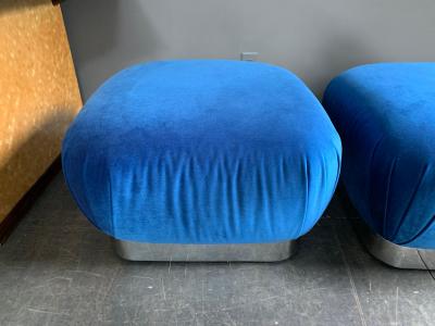 Karl Springer Pair of Karl Springer Souffle Ottoman in Blue Velvet