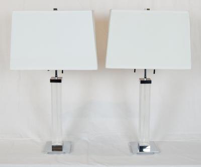 Karl Springer Pair of Lucite Chrome Table Lamps