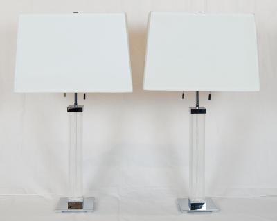Karl Springer Pair of Lucite Chrome Table Lamps