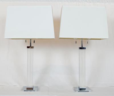 Karl Springer Pair of Lucite Chrome Table Lamps