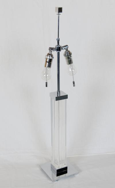 Karl Springer Pair of Lucite Chrome Table Lamps