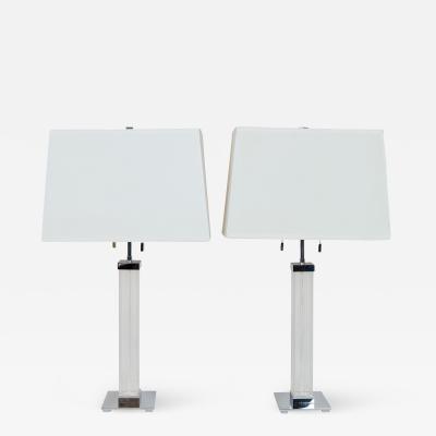 Karl Springer Pair of Lucite Chrome Table Lamps