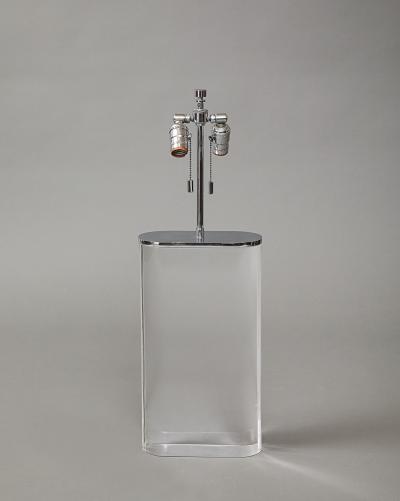 Karl Springer Pair of Lucite Lamps with Chrome Shades