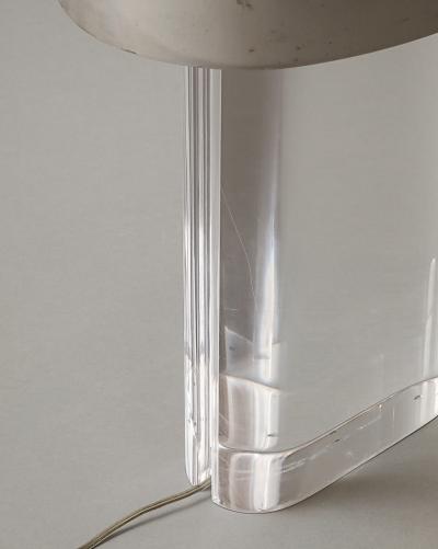 Karl Springer Pair of Lucite Lamps with Chrome Shades