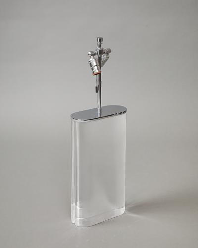 Karl Springer Pair of Lucite Lamps with Chrome Shades