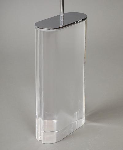 Karl Springer Pair of Lucite Lamps with Chrome Shades