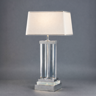 Karl Springer Pair of Lucite and Polished Nickel Column Lamps in the Style of Karl Springer 