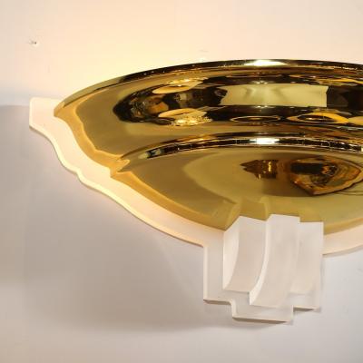 Karl Springer Pair of Mid Century Brass Lucite Spun Shaped Wall Sconces by Karl Springer