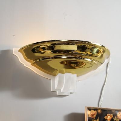 Karl Springer Pair of Mid Century Brass Lucite Spun Shaped Wall Sconces by Karl Springer