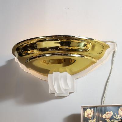 Karl Springer Pair of Mid Century Brass Lucite Spun Shaped Wall Sconces by Karl Springer