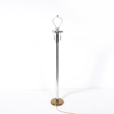 Karl Springer Pair of Mid Century Modernist Floor Lamps in Chrome Brass by Karl Springer