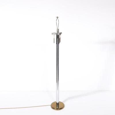 Karl Springer Pair of Mid Century Modernist Floor Lamps in Chrome Brass by Karl Springer