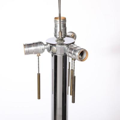 Karl Springer Pair of Mid Century Modernist Floor Lamps in Chrome Brass by Karl Springer