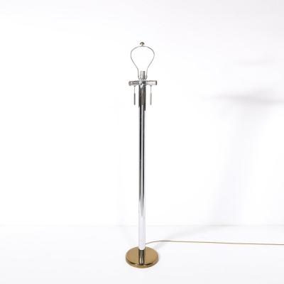 Karl Springer Pair of Mid Century Modernist Floor Lamps in Chrome Brass by Karl Springer