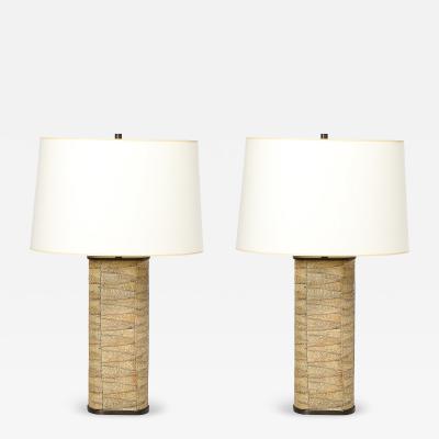 Karl Springer Pair of Mid Century Tessellated Lizard Bronze Table Lamps by Karl Springer