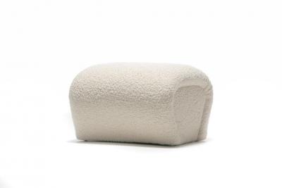 Karl Springer Pair of Post Modern Karl Springer Style Ottomans in Ivory White Boucl 